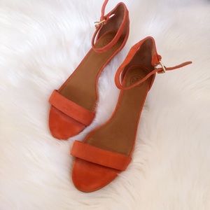 Tory Burch Orange Savannah Lux Suede Wedge Sandals